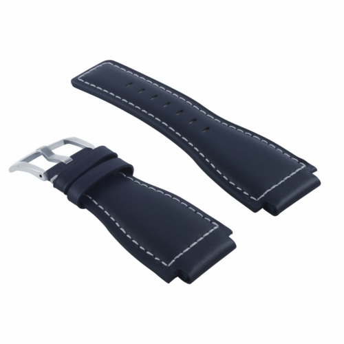 24MM SMOOTH LEATHER WATCH BAND STRAP FOR BELL ROSS BR-01-BR-03 SILVER BUCKLE