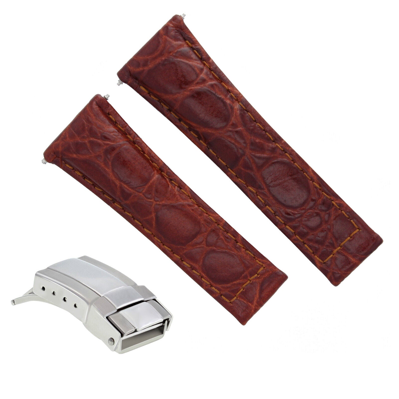 20MM CROC LEATHER WATCH BAND STRAP FITS ALL ROLEX DAYTONA + BUCKLE SHORT MEDIUM