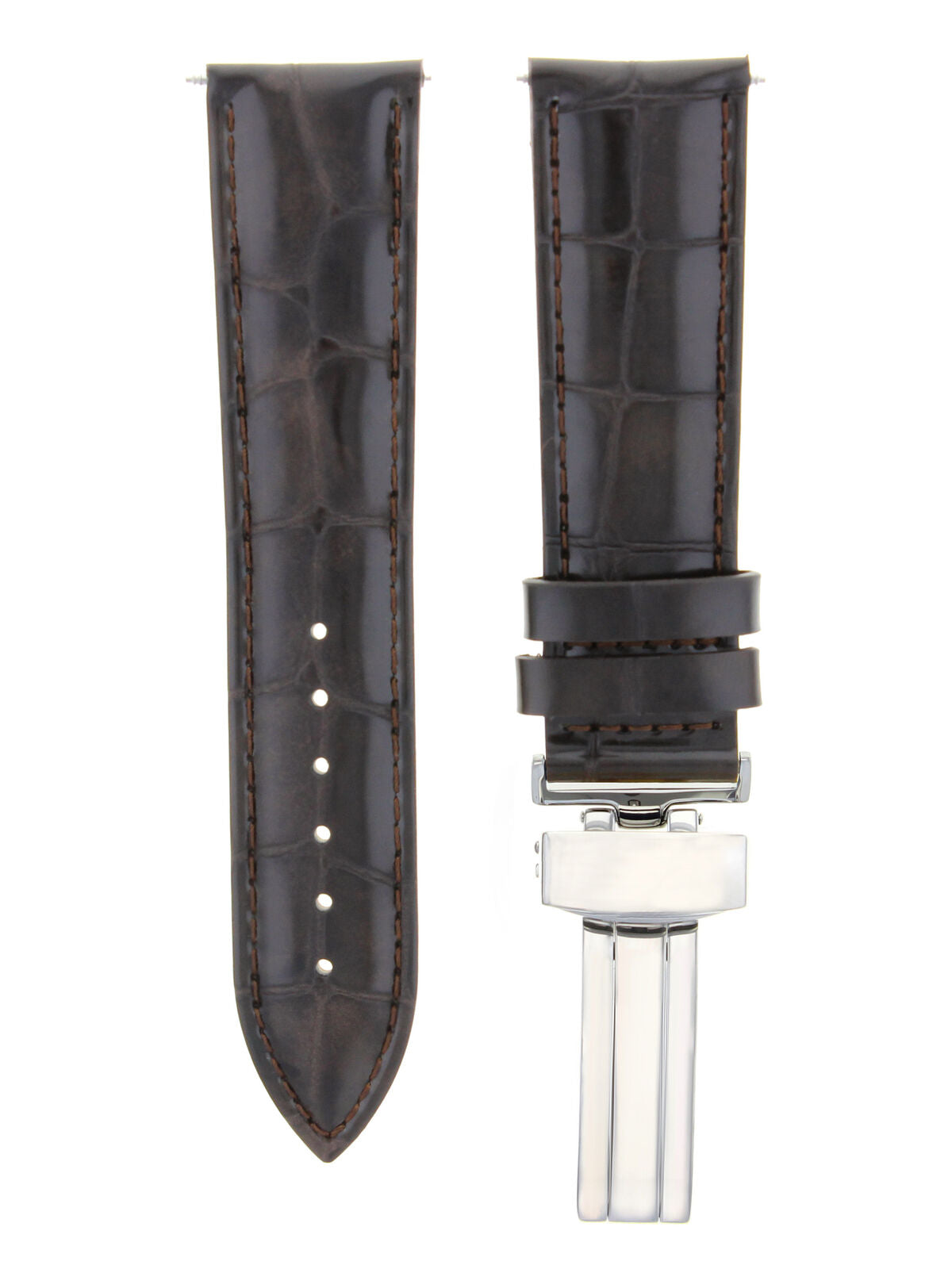 LEATHER WATCH BAND STRAP FOR CARTIER TANK FRANCAISE DEPLOYMENT CLASP 24MM