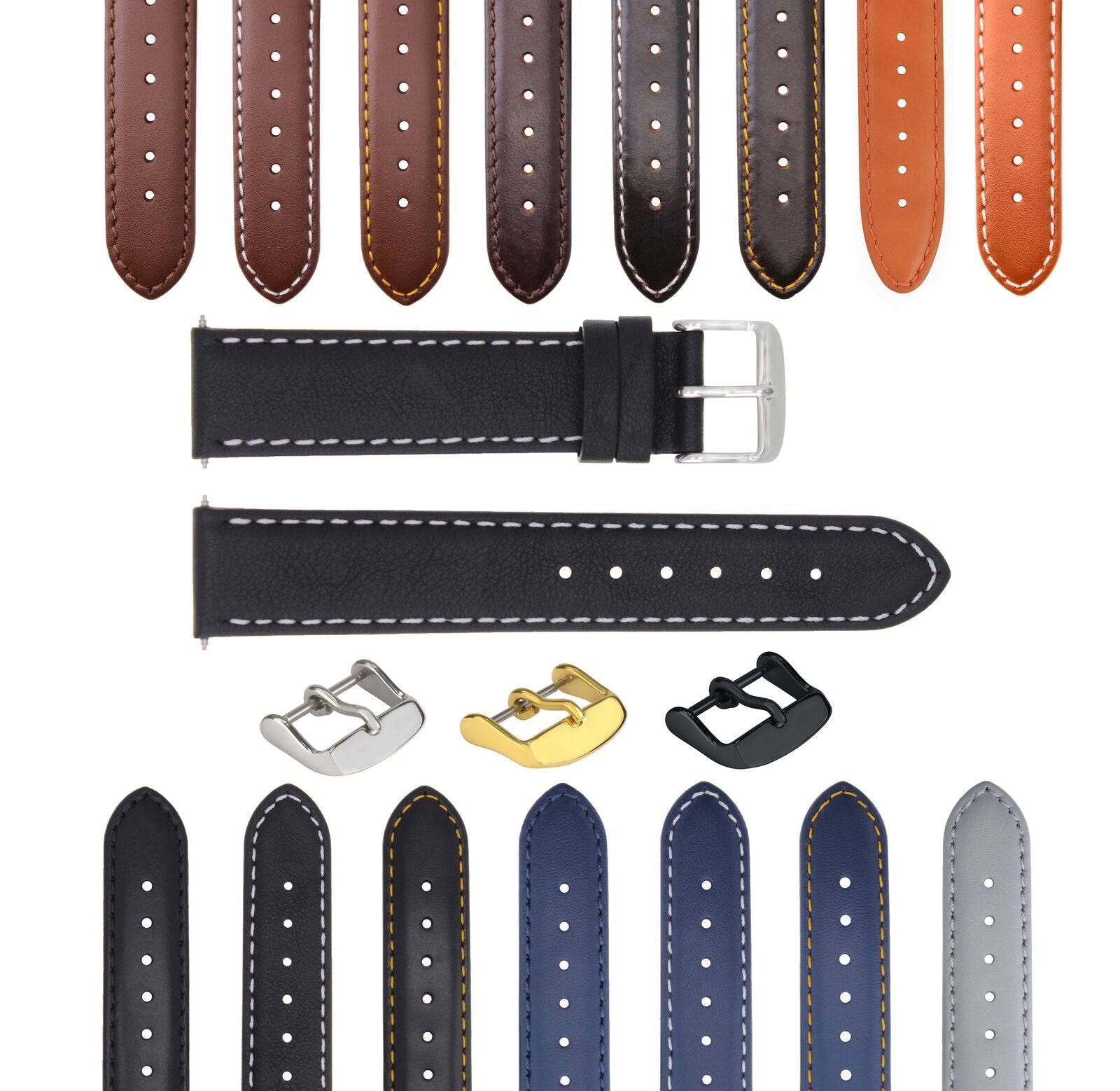 LEATHER WATCH BAND STRAP SMOOTH FOR BELL & ROSS - 24MM