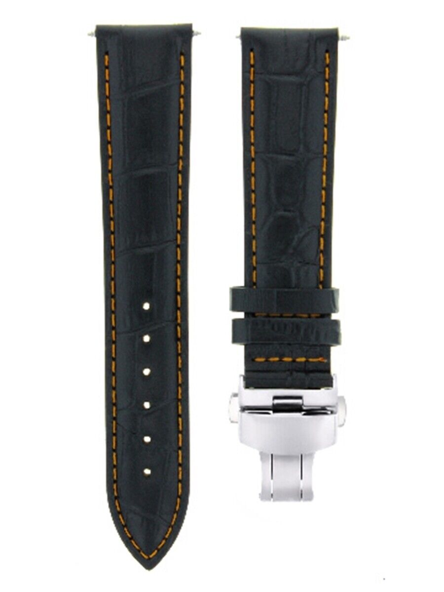 20MM LEATHER WATCH STRAP BAND DEPLOYMENT CLASP BRACELET FOR LONGINES BLACK OS