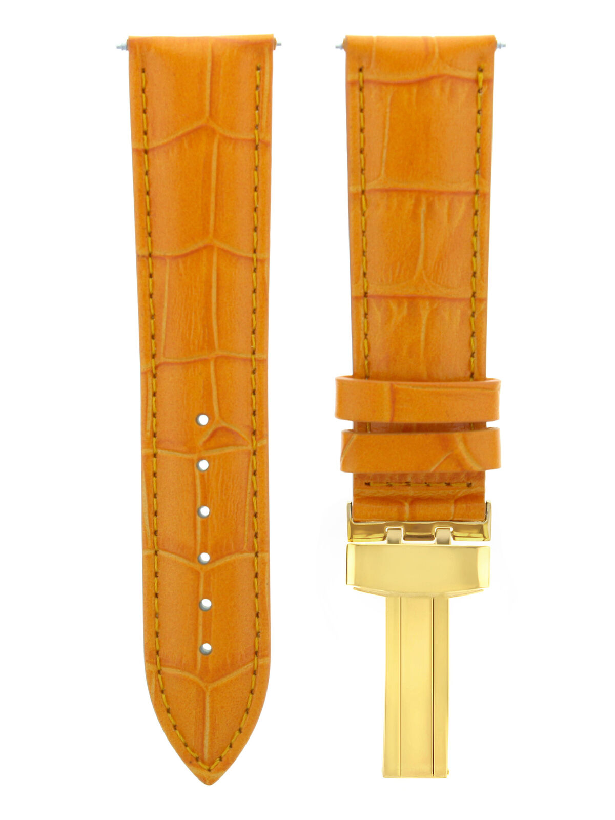 22MM LEATHER STRAP BAND FOR 43MM LONGINES CONQUEST WATCH DEPLOYMENT ORANGE GOLD