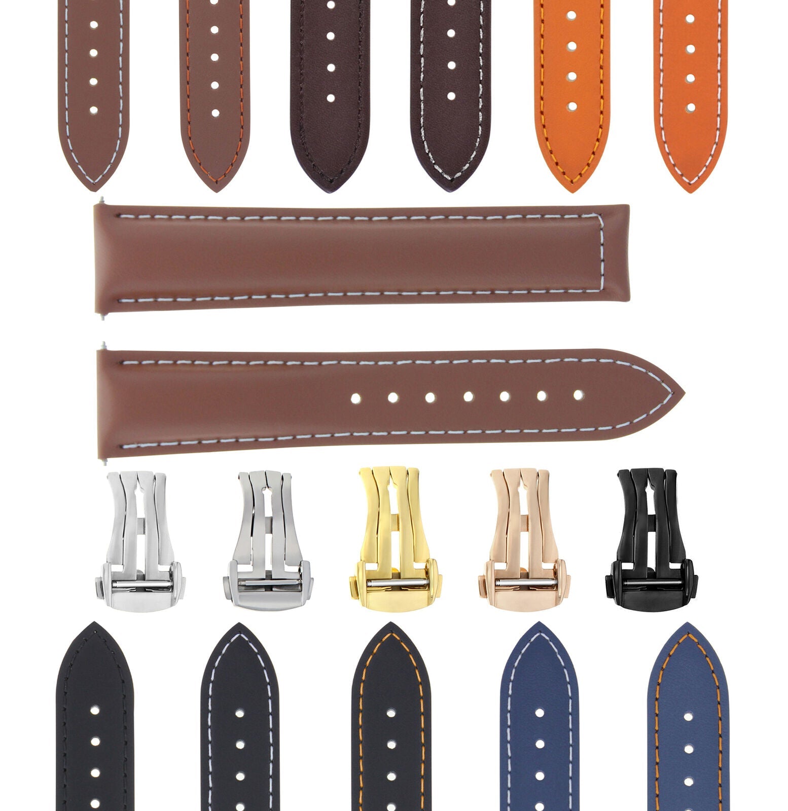 LEATHER WATCH BAND STRAP DEPLOYMENT BUCKLE  FOR ANY BRAND WATCH - 18MM