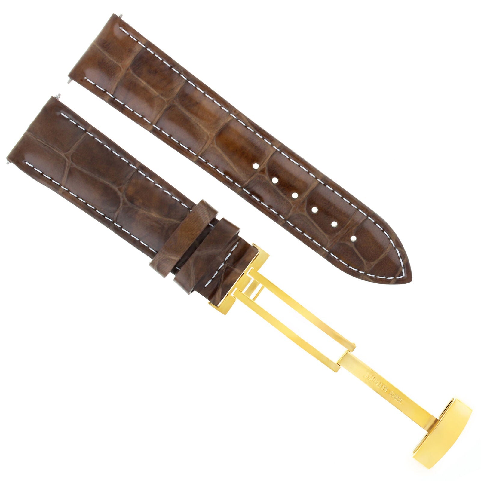 LEATHER WATCH STRAP BAND DEPLOYMENT CLASP FOR BREITLING GOLD 22MM