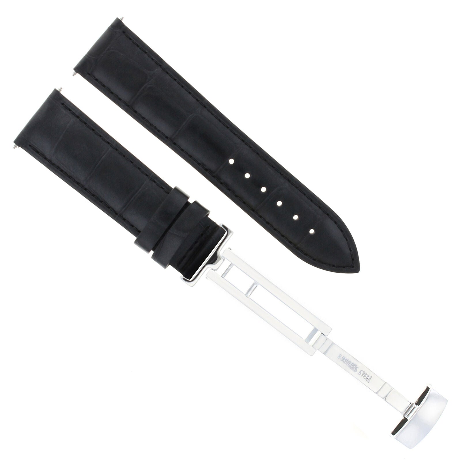 LEATHER WATCH BAND STRAP DEPLOYMENT CLASP FOR SEIKO 23MM