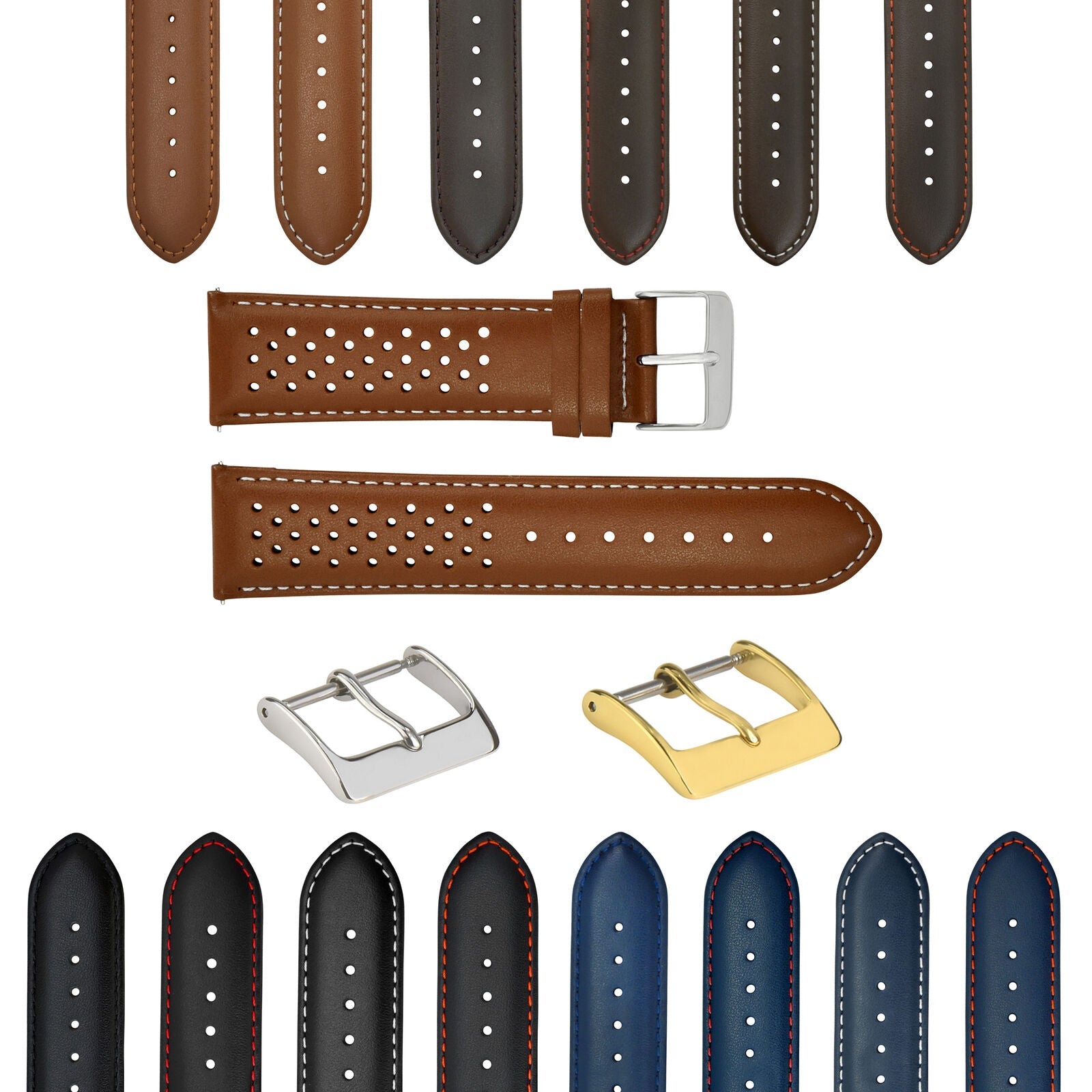 PERFORATED LEATHER RALLY WATCH STRAP BAND - QUICK RELEASE 18-19-20-21-22-23-24MM