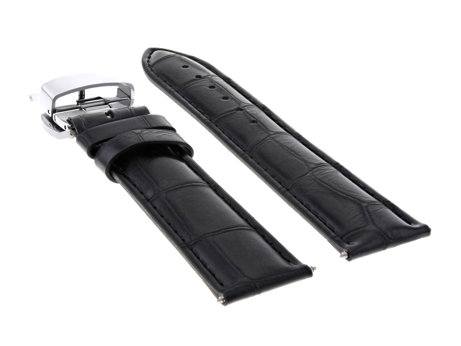 22MM LEATHER WATCH STRAP BAND CLASP FOR SEIKO SOLAR CHRONO ALARM SSC141 BLACK