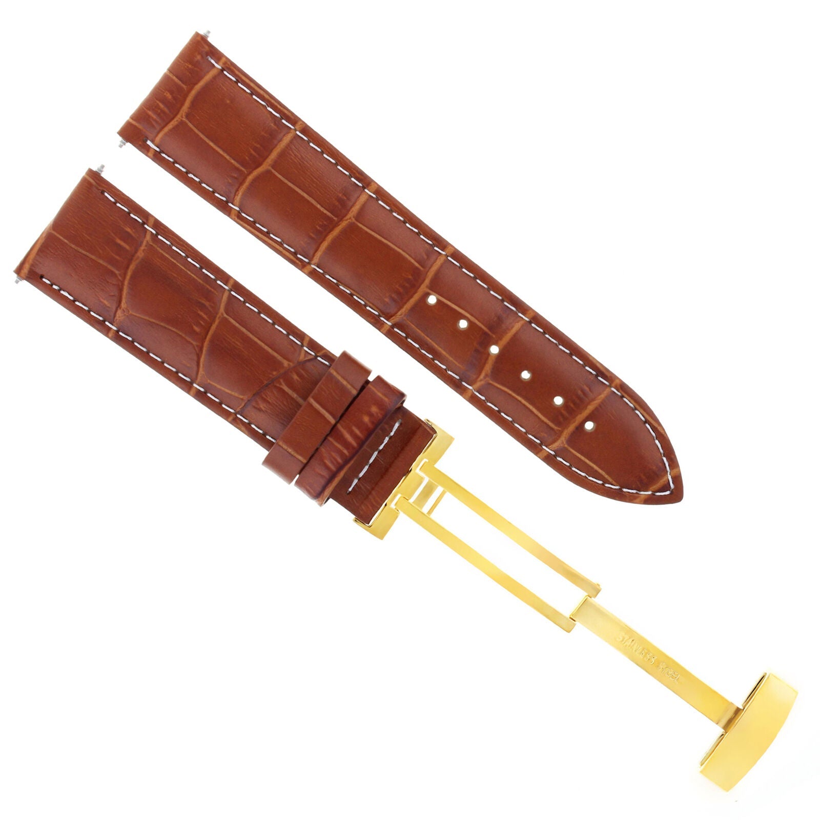 LEATHER STRAP BAND DEPLOYMENT CLASP FOR TISSOT GOLD 21MM