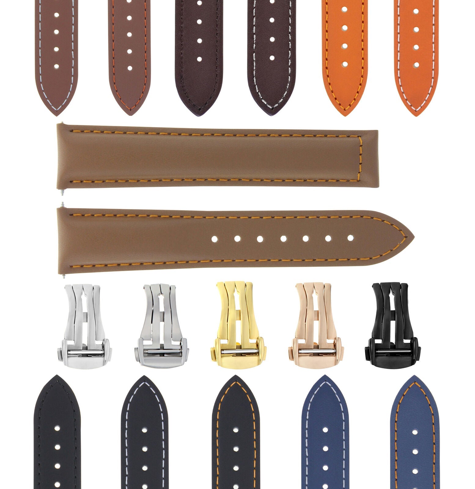 LEATHER WATCH BAND STRAP DEPLOYMENT BUCKLE  FOR ANY BRAND WATCH - 18MM