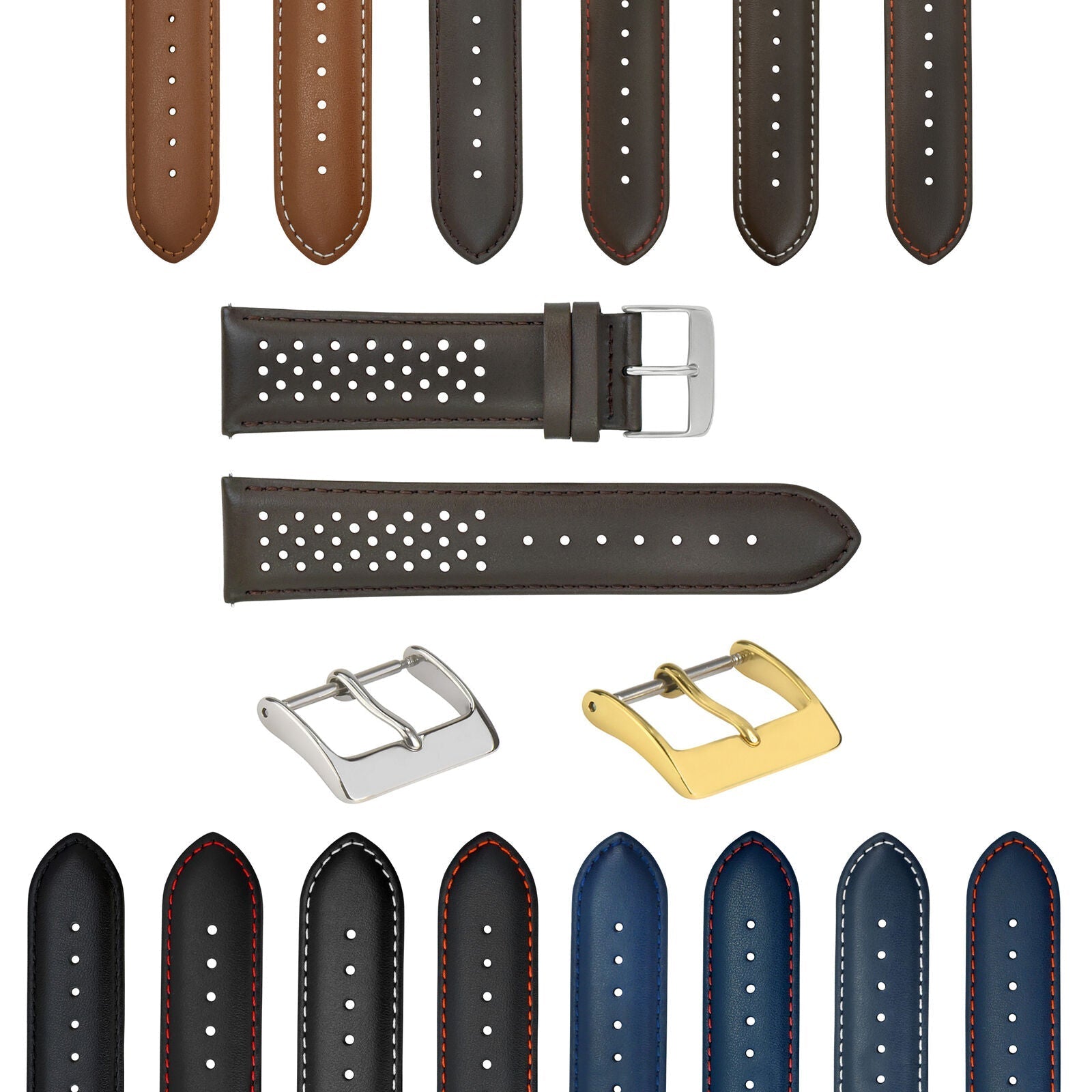 PERFORATED LEATHER RALLY WATCH STRAP BAND - QUICK RELEASE 18-19-20-21-22-23-24MM