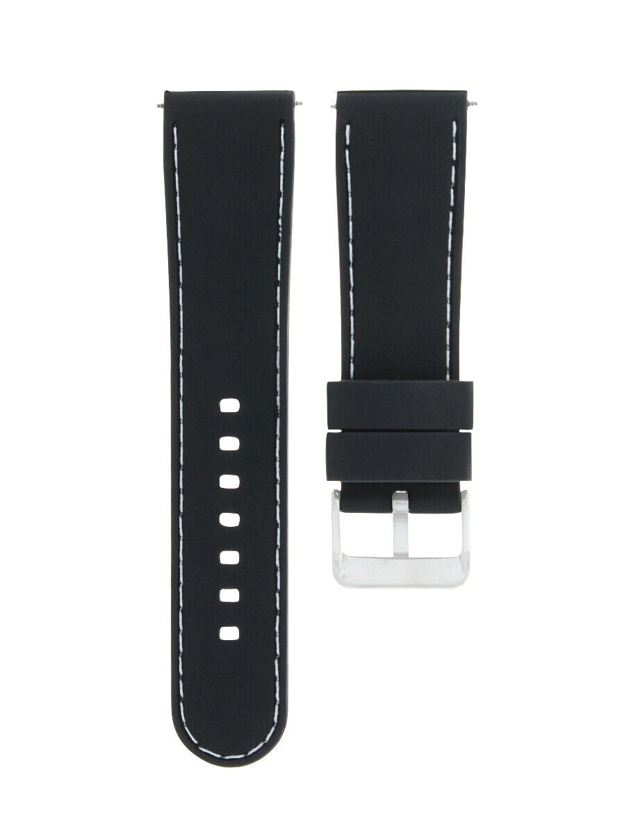 22MM RUBBER WATCH STRAP BAND FOR MENS FERRARI WATCH BLACK WHITE STITCHING