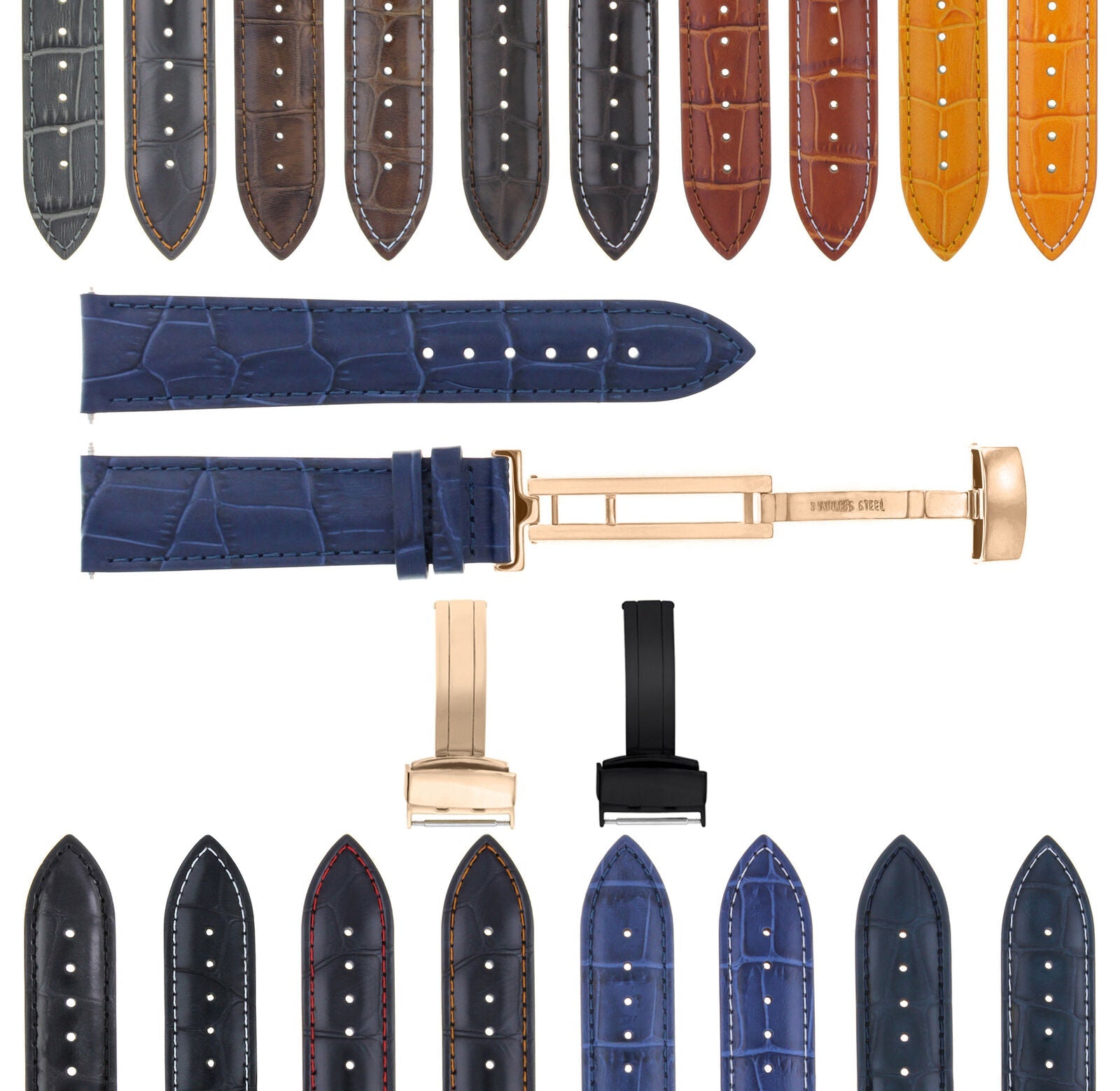 LEATHER WATCH BAND STRAP FOR CITIZEN CLASP ROSE BLACK - 23MM