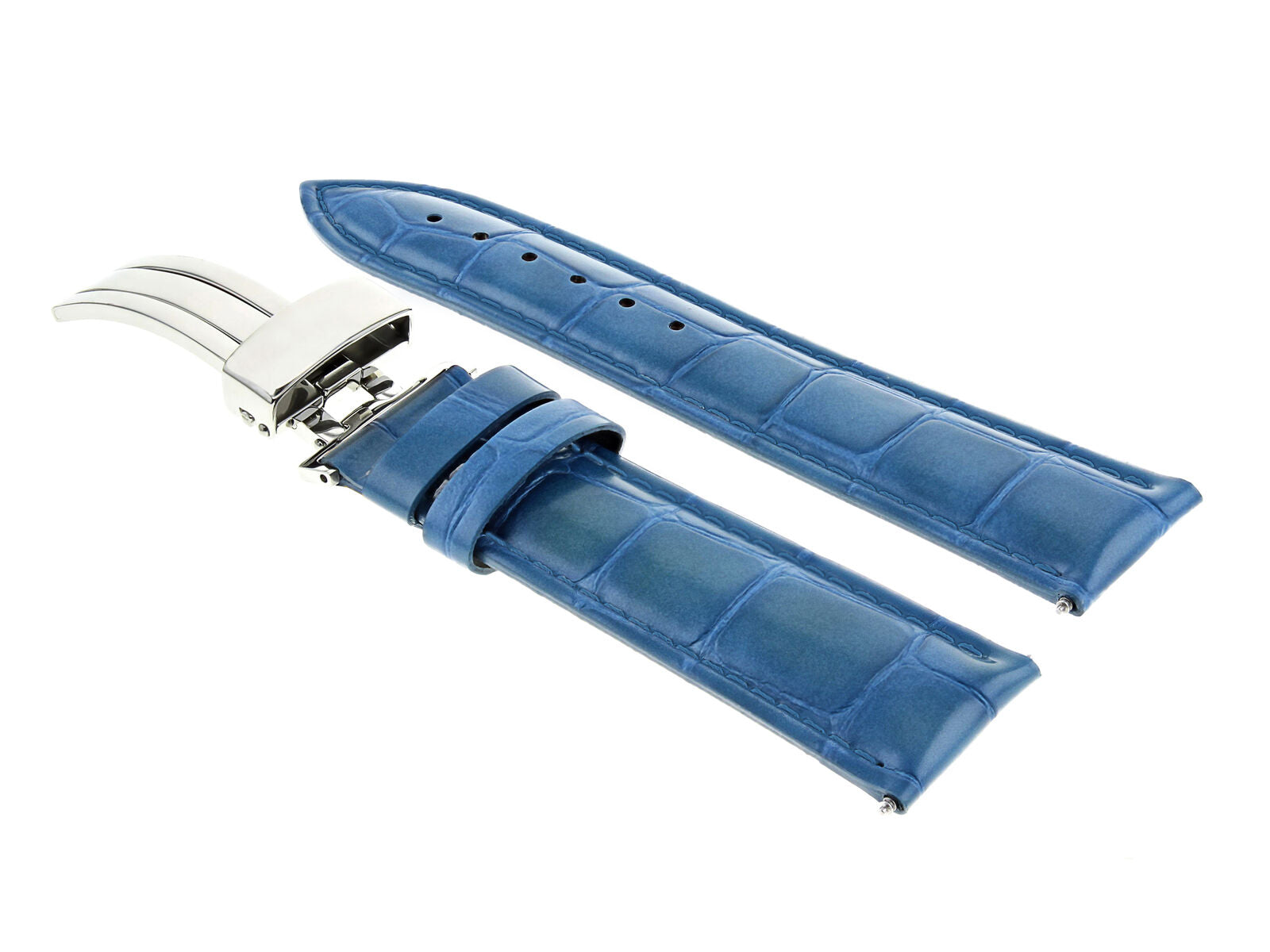 20MM LEATHER WATCH BAND STRAP DEPLOYMENT CLASP FOR MAURICE LACROIX WATCH L/BLUE