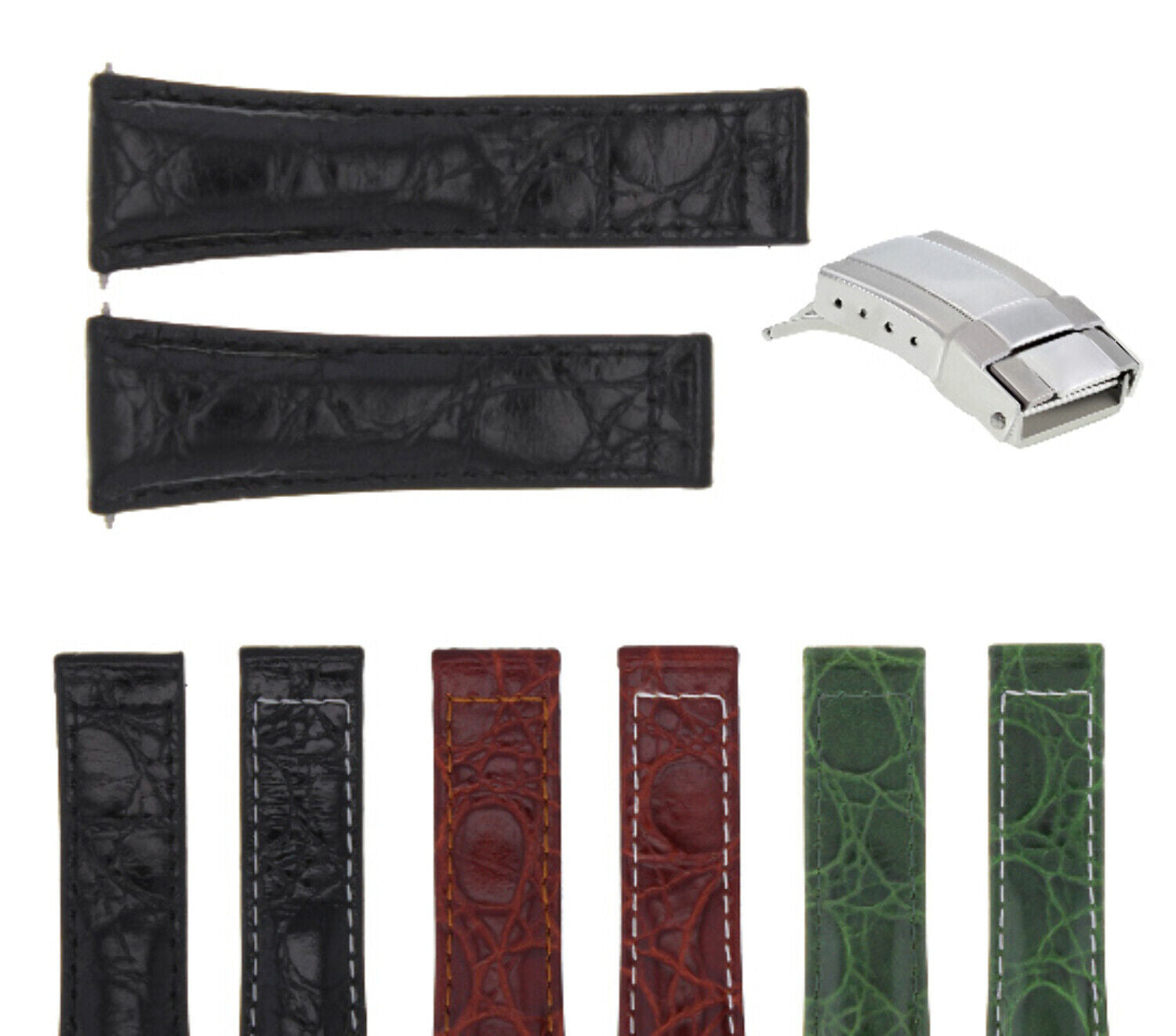 20MM CROC LEATHER WATCH BAND STRAP FITS ALL ROLEX DAYTONA + BUCKLE SHORT MEDIUM