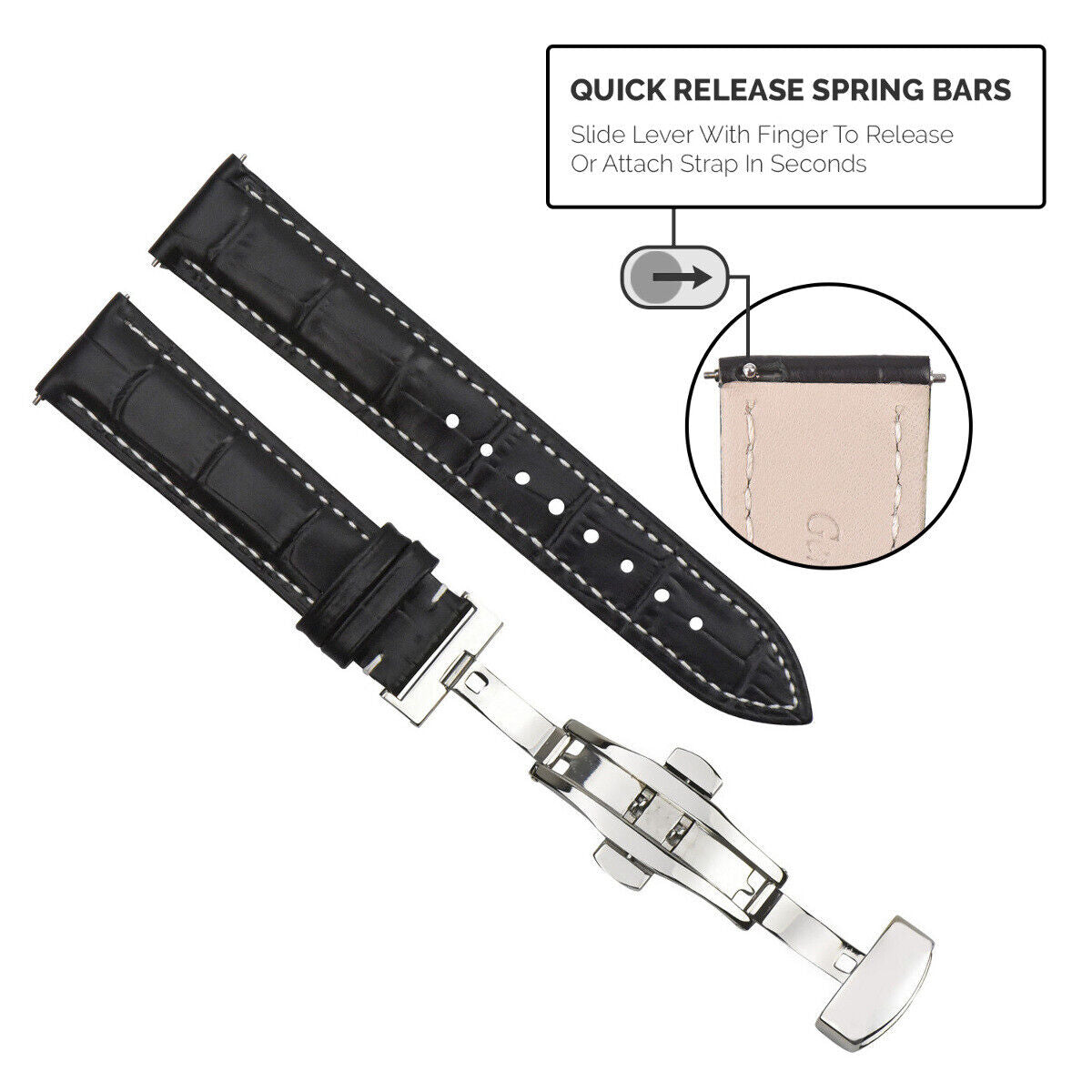 16-18-19-20-22-24MM LEATHER WATCH BAND STRAP DEPLOYMENT CLASP QUICK RELEASE LONG