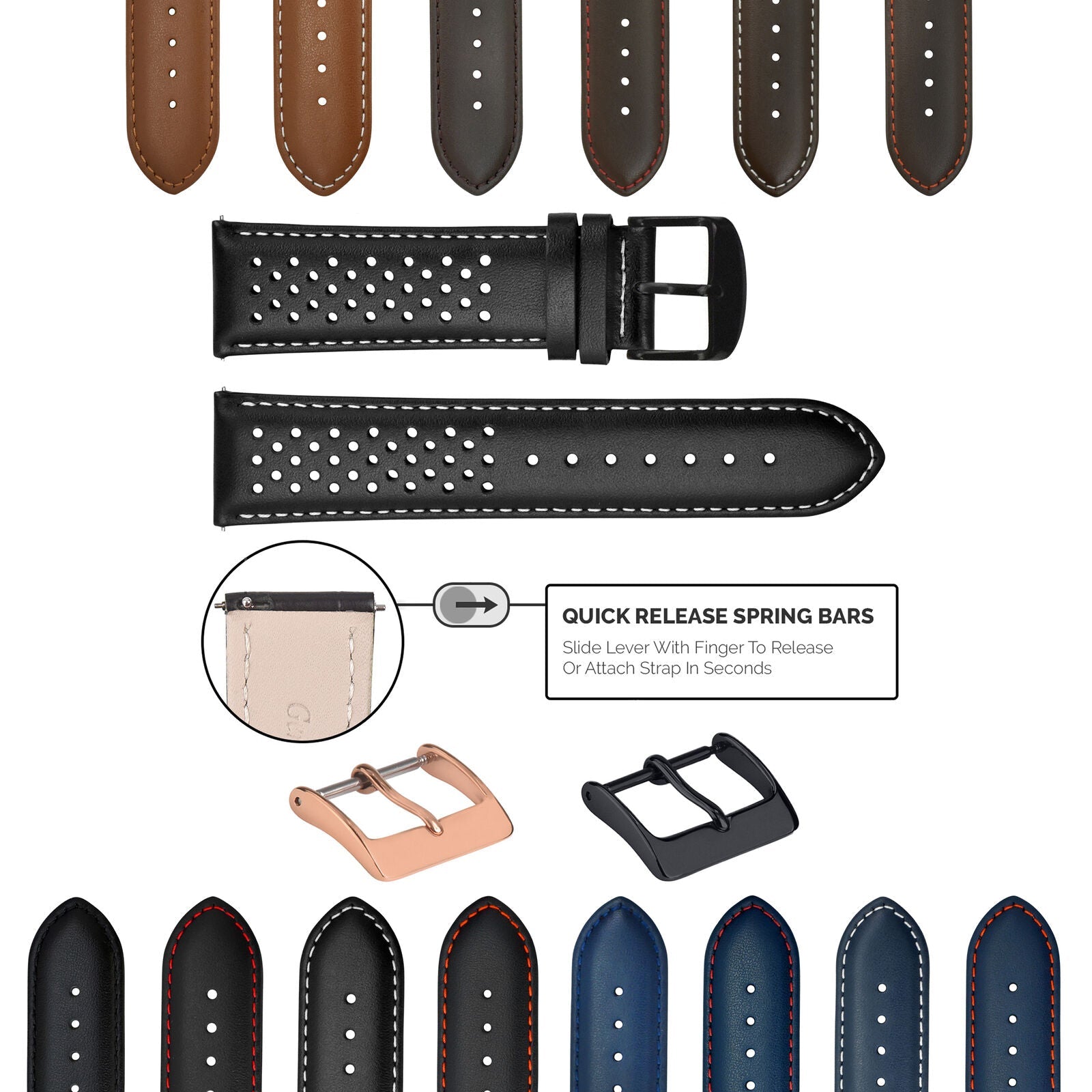 PERFORATED LEATHER WATCH BAND STRAP FOR ORIS QUICK RELEASE - 24MM