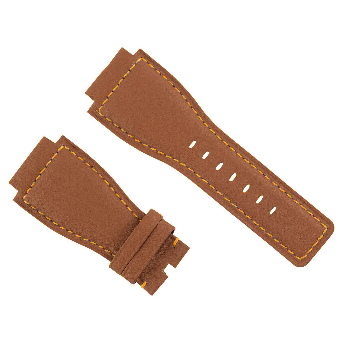 24MM GENUINE LEATHER STRAP SMOOTH BAND FOR BELL & ROSS BR-01-03 TAN ORANGE STIT