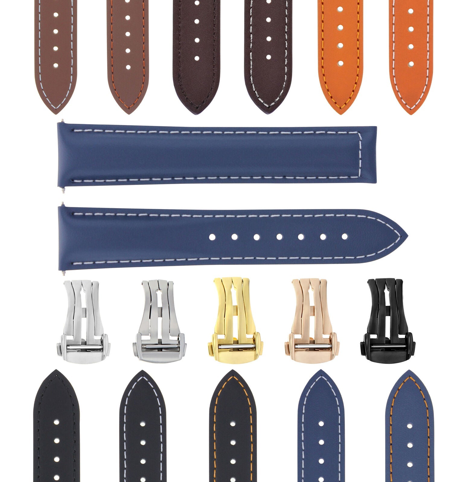 LEATHER WATCH BAND STRAP DEPLOYMENT BUCKLE  FOR ANY BRAND WATCH - 20MM