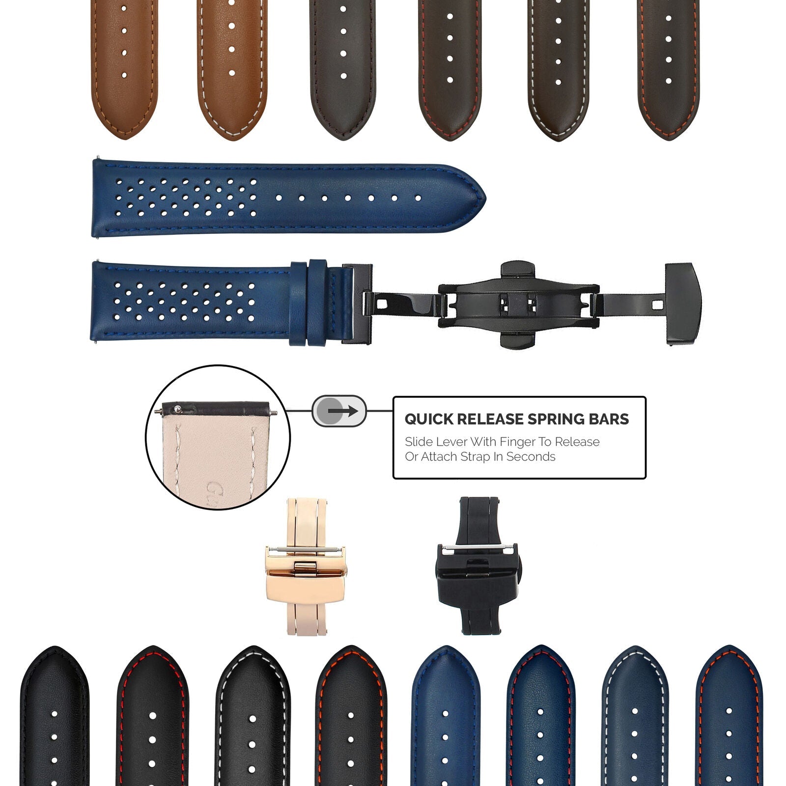 PERFORAT LEATHER WATCH BAND STRAP FOR OMEGA EZ RELEASE - 20MM