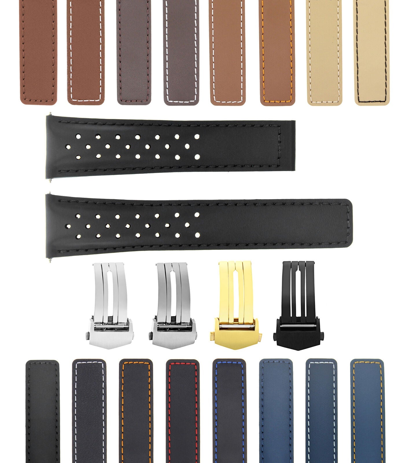 LEATHER WATCH BAND STRAP FOR ORIS ARTIX SPORT CHRONOGRAPH PERFORAT + CLASP 19MM