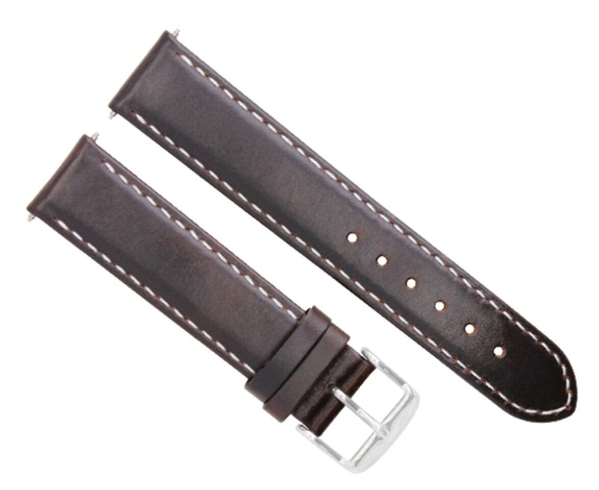 22MM SMOOTH LEATHER STRAP BAND FOR MONTBLANC TIMEWALKER WATCH BROWN WHITE STITCH