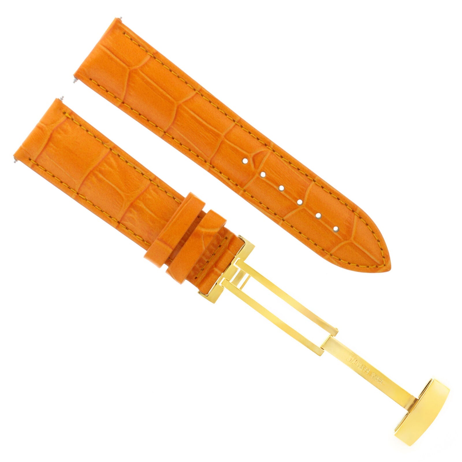 LEATHER WATCH STRAP BAND DEPLOYMENT CLASP FOR BREITLING GOLD 18MM