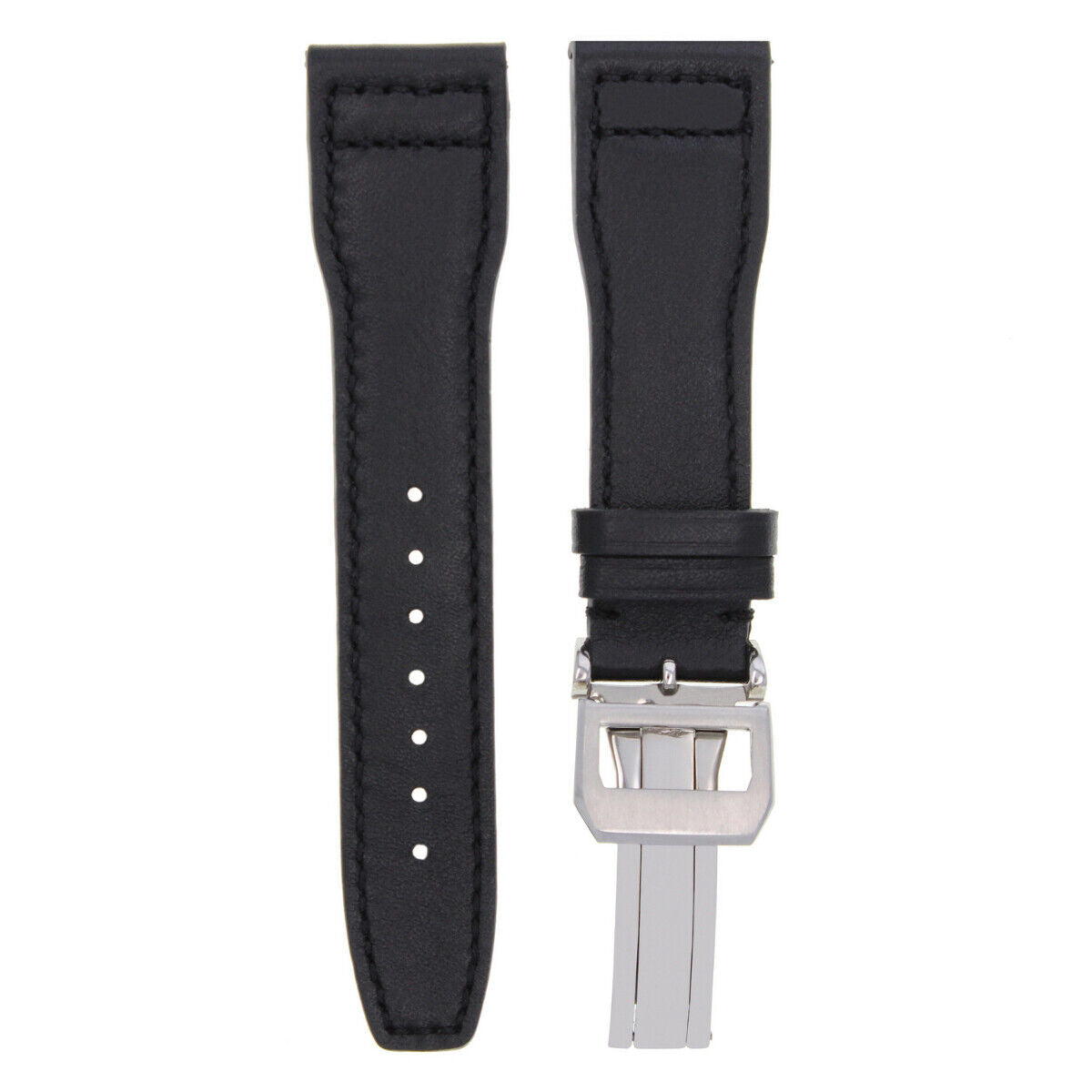 22MM LEATHER WATCH STRAP BAND DEPLOY CLASP FOR IWC PILOT PORTUGUESE WATCH BLACK