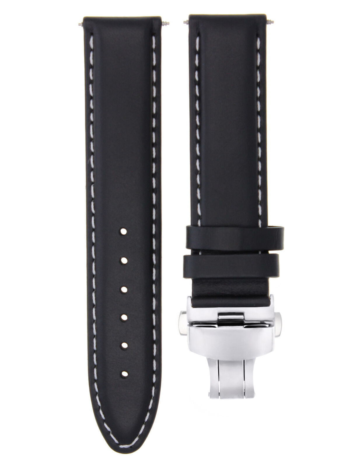 18MM LEATHER WATCH SMOOTH STRAP DEPLOYMENT CLASP FOR ULYSSE NARDIN BLACK WS #2