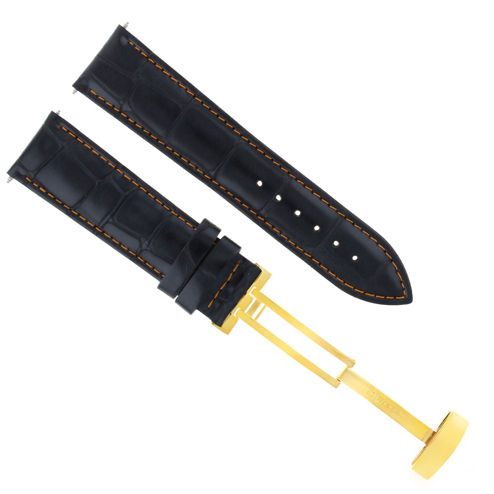 LEATHER WATCH STRAP BAND DEPLOYMENT CLASP FOR BREITLING GOLD 22MM