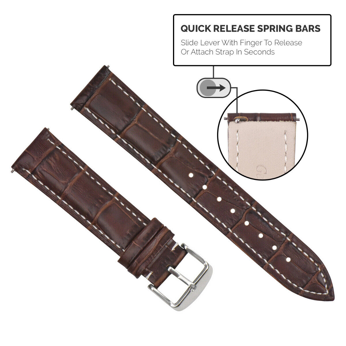 LEATHER WATCH BAND STRAP-QUICK RELEASE FOR SEIKO 5 KINETIC - 24MM