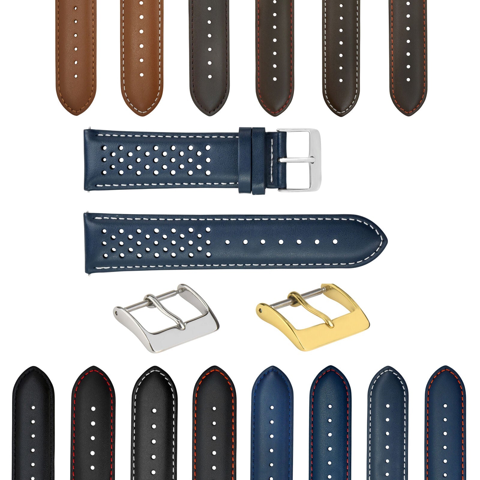 PERFORATED LEATHER RALLY WATCH STRAP BAND - QUICK RELEASE 18-19-20-21-22-23-24MM