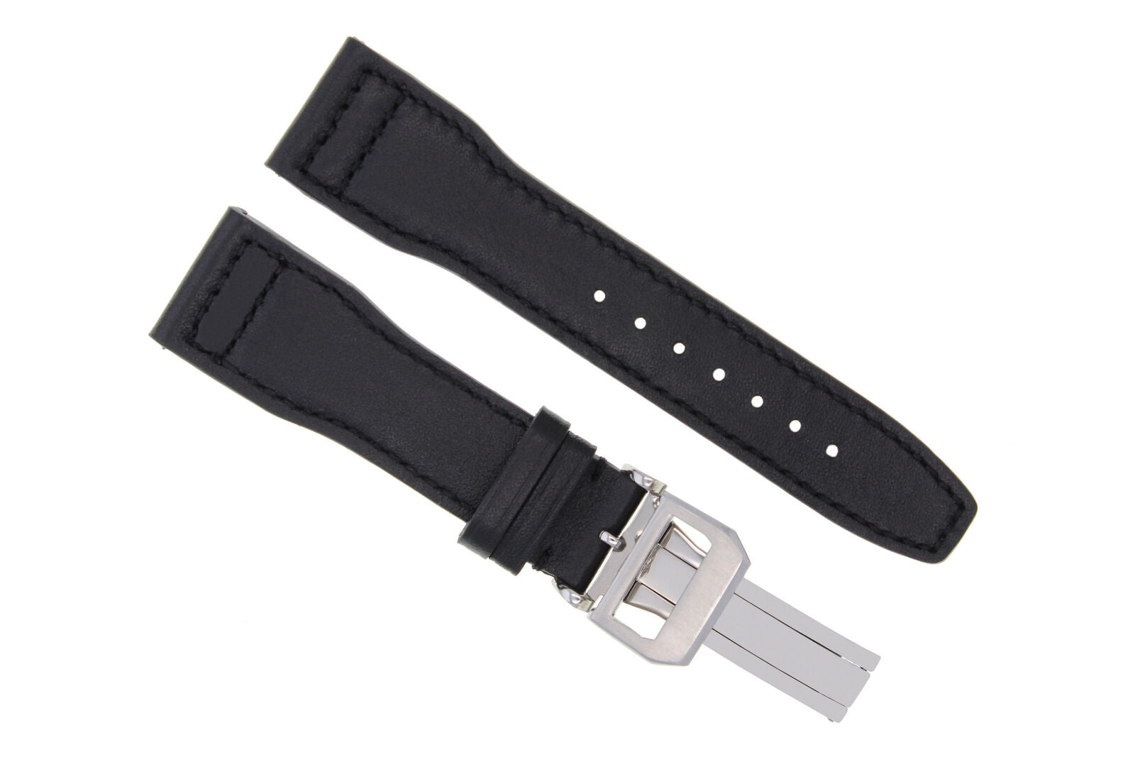 22MM LEATHER WATCH STRAP BAND DEPLOY CLASP FOR IWC PILOT PORTUGUESE WATCH BLACK