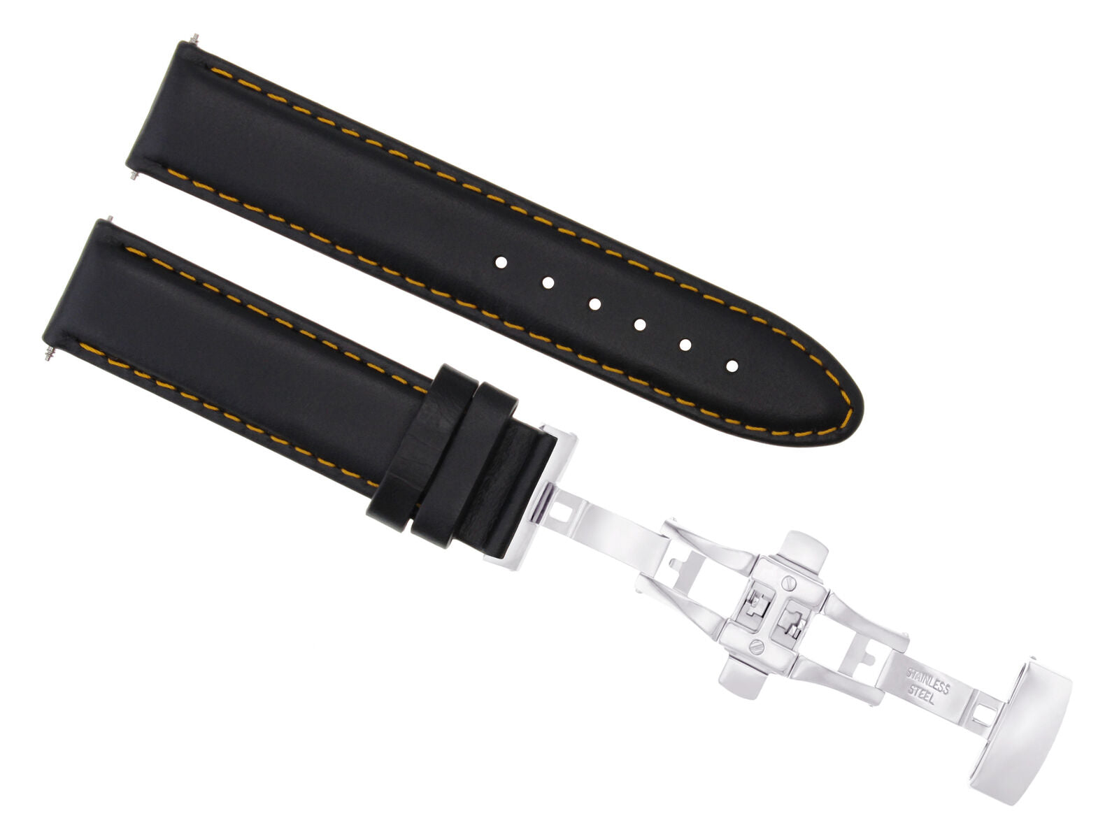 18MM SMOOTH LEATHER WATCH BAND STRAP FOR BREITLING DEPLOYMENT BUCKLE BLACK OS