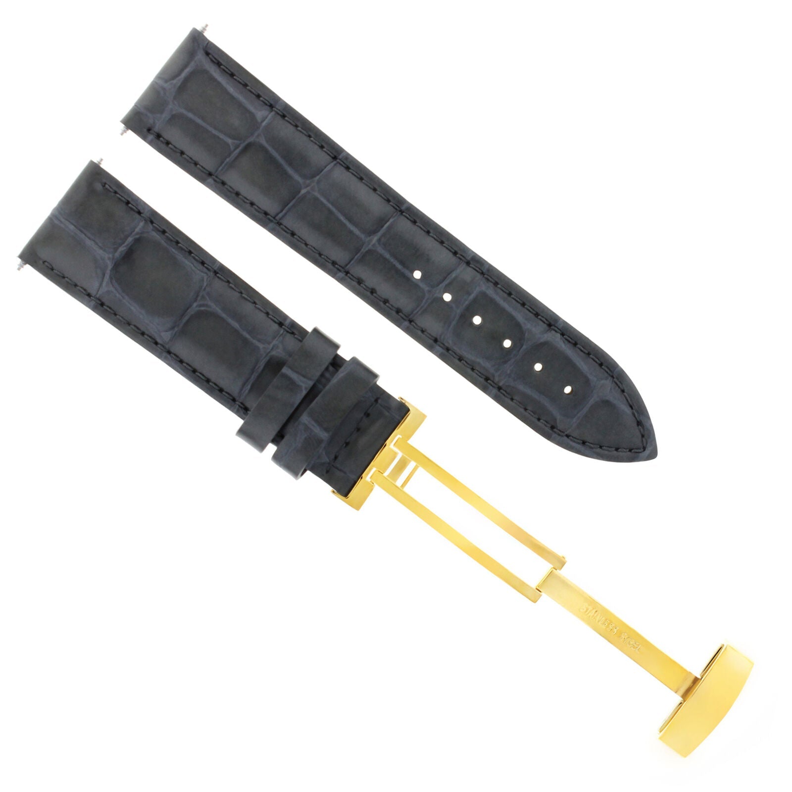 LEATHER WATCH STRAP BAND DEPLOYMENT CLASP FOR BREITLING GOLD 19MM