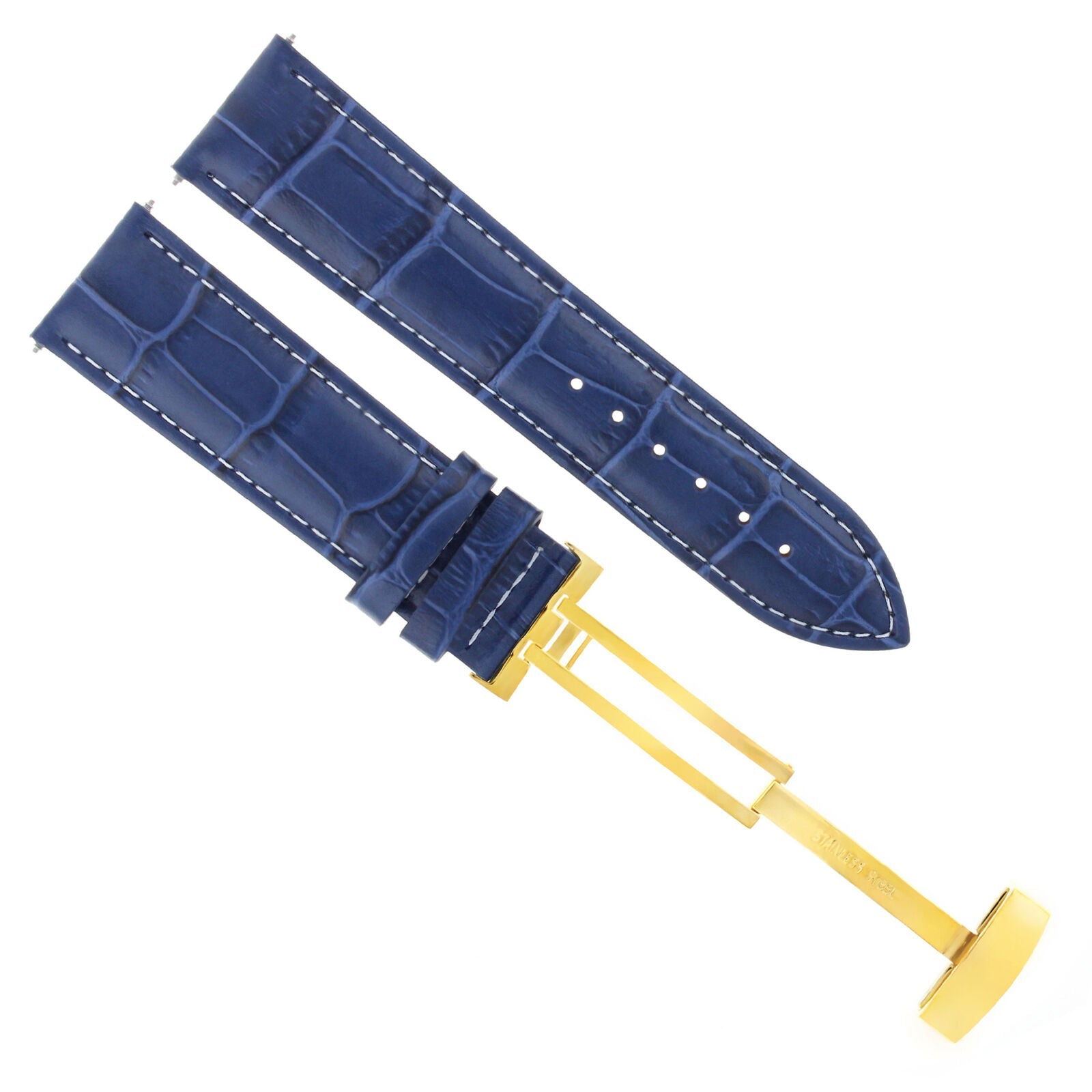 LEATHER WATCH STRAP BAND DEPLOYMENT CLASP FOR ROLEX GOLD 24MM