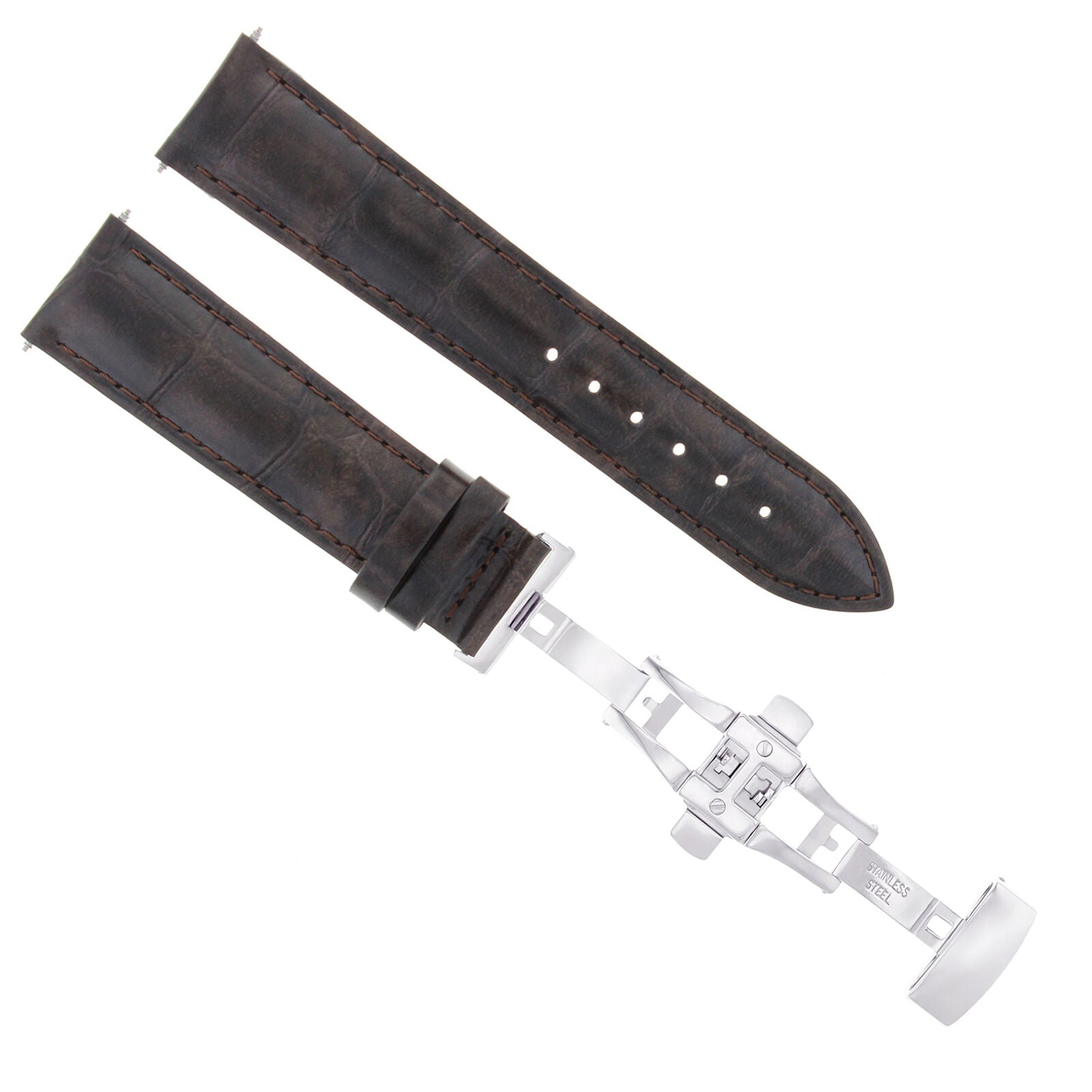 22MM LEATHER WATCH BAND STRAP DEPLOYMENT CLASP BUCKLE FOR BREITLING D/BROWN
