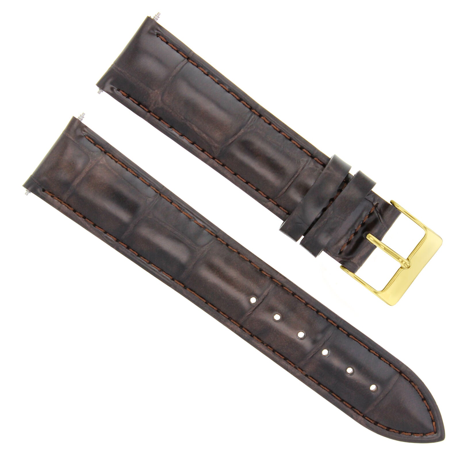24MM LEATHER STRAP BAND FOR OMEGA  RAILMASTER SEAMASTER WATCH DARK BROWN GOLD