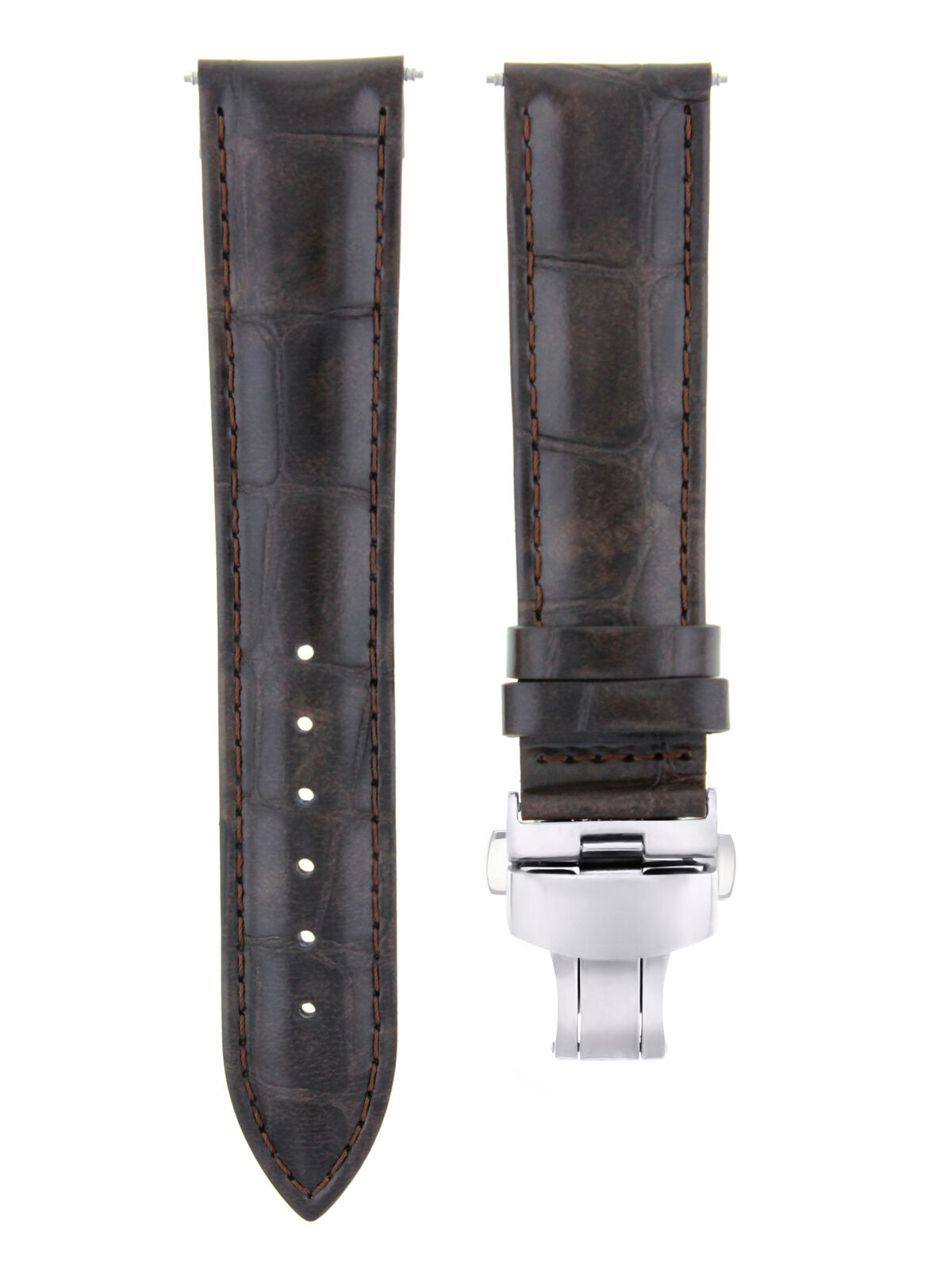 19MM LEATHER WATCH BAND STRAP FOR BREITLING PILOT WATCH DEPLOYMENT CLASP D/BROWN