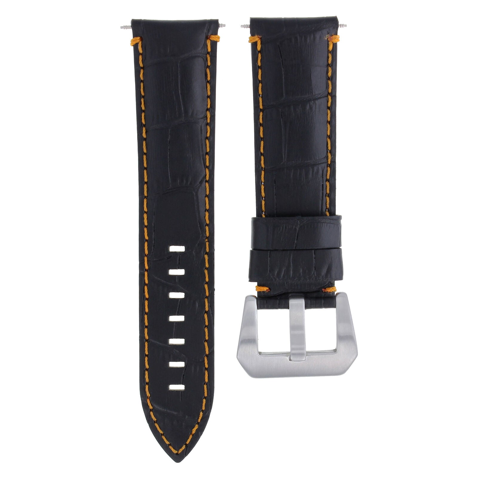 22MM GENUINE LEATHER WATCH BAND STRAP FOR BREITLING NAVITIMER, BLACK ORANGE STIT