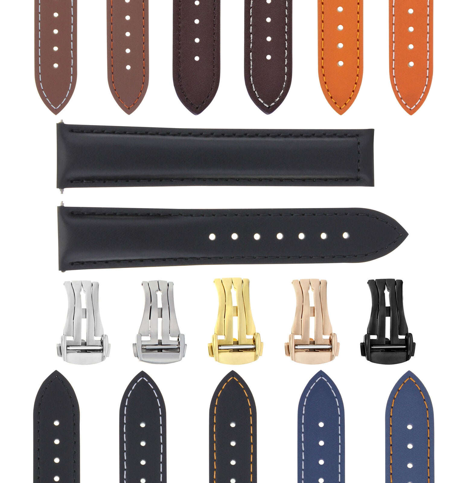 LEATHER WATCH BAND STRAP DEPLOYMENT BUCKLE  FOR ANY BRAND WATCH - 20MM