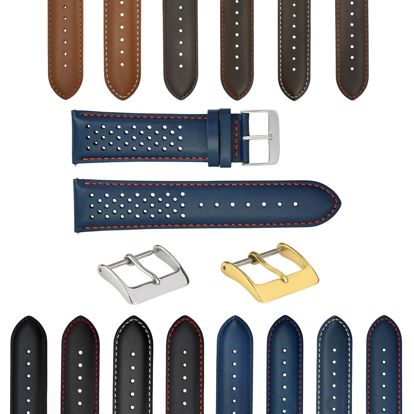 PERFORATED LEATHER RALLY WATCH STRAP BAND - QUICK RELEASE 18-19-20-21-22-23-24MM