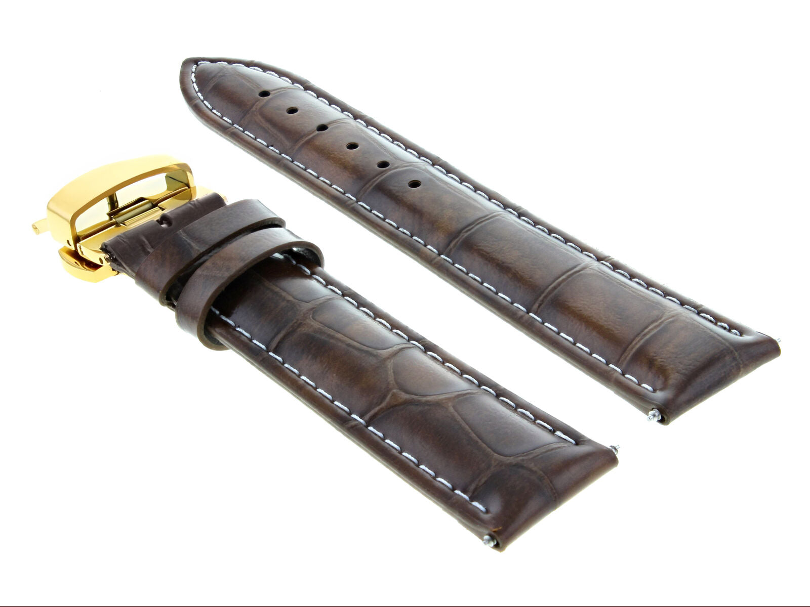 20MM LEATHER STRAP WATCH BAND DEPLOYMENT CLASP FOR LONGINES LIGHT BROWN  WS GOLD