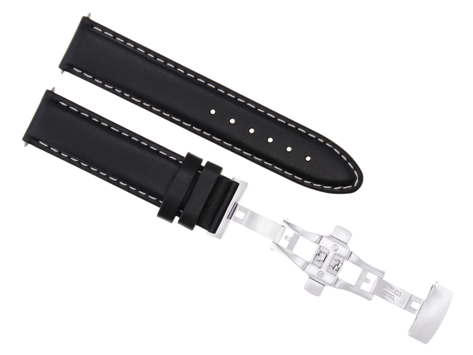 18MM LEATHER WATCH BAND SMOOTH WATERPROOF STRAP FOR IWC BUTTERFLY CLASP BLACK WS