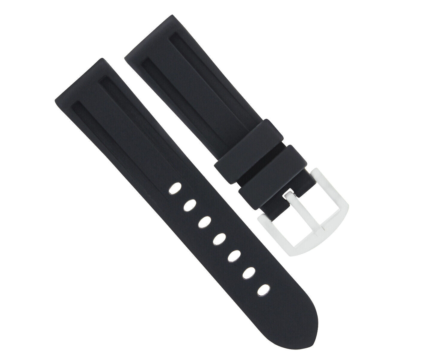 24MM SOFT RUBBER BAND STRAP FOR PAM PANERAI 44MM GMT WATCH PRE-V-BUCKLE BLACK