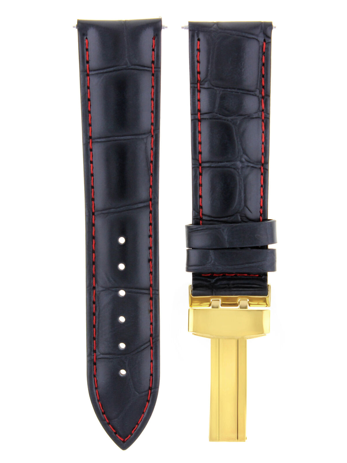 LEATHER WATCH BAND STRAP DEPLOY CLASP FOR BULOVA GOLD 21MM