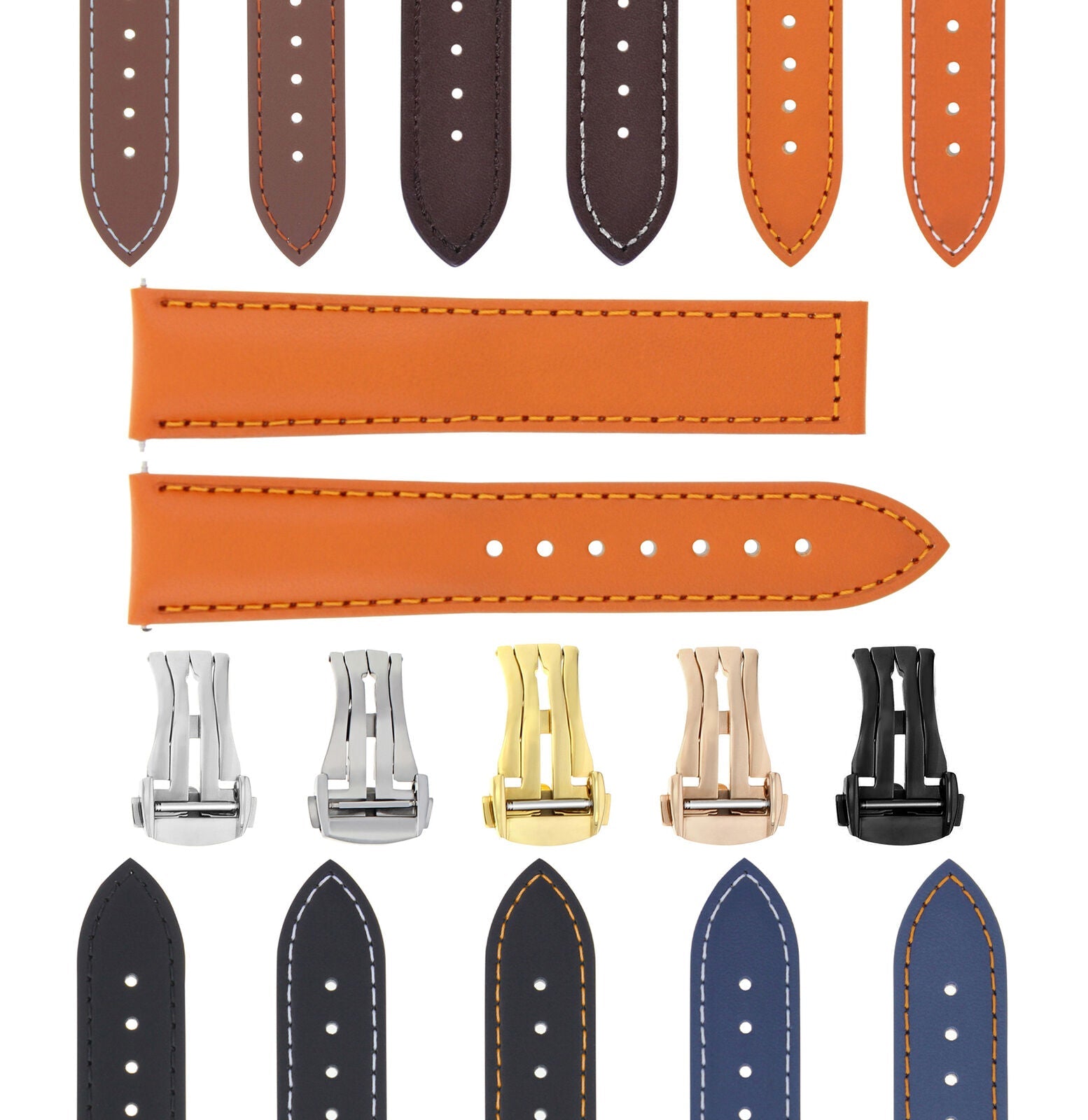 LEATHER WATCH BAND STRAP DEPLOYMENT BUCKLE  FOR ANY BRAND WATCH - 22MM