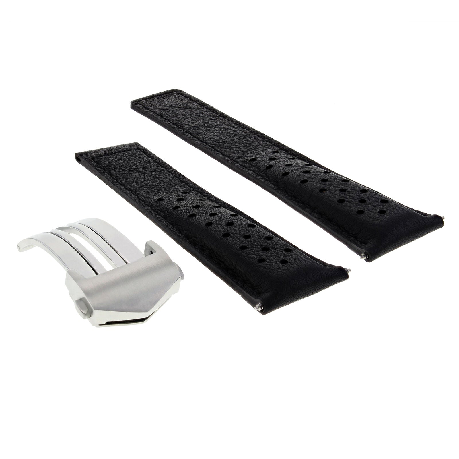 LEATHER WATCH BAND STRAP FOR ORIS ARTIX SPORT CHRONOGRAPH PERFORAT + CLASP 19MM
