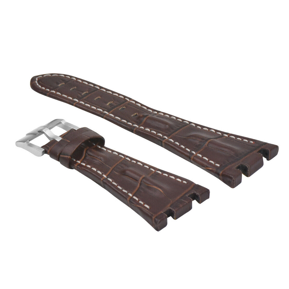 28MM LEATHER WATCH STRAP BAND FOR AP 42MM AUDEMARS PIGUET ROO BROWN WHITE TOP QY