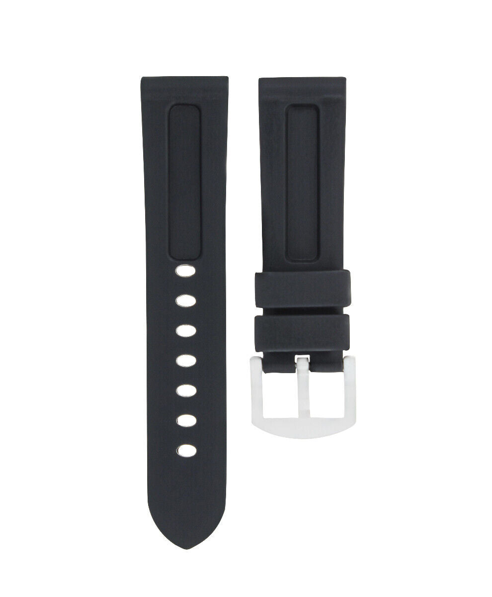 24MM SOFT RUBBER BAND STRAP FOR PAM PANERAI 44MM GMT WATCH PRE-V-BUCKLE BLACK