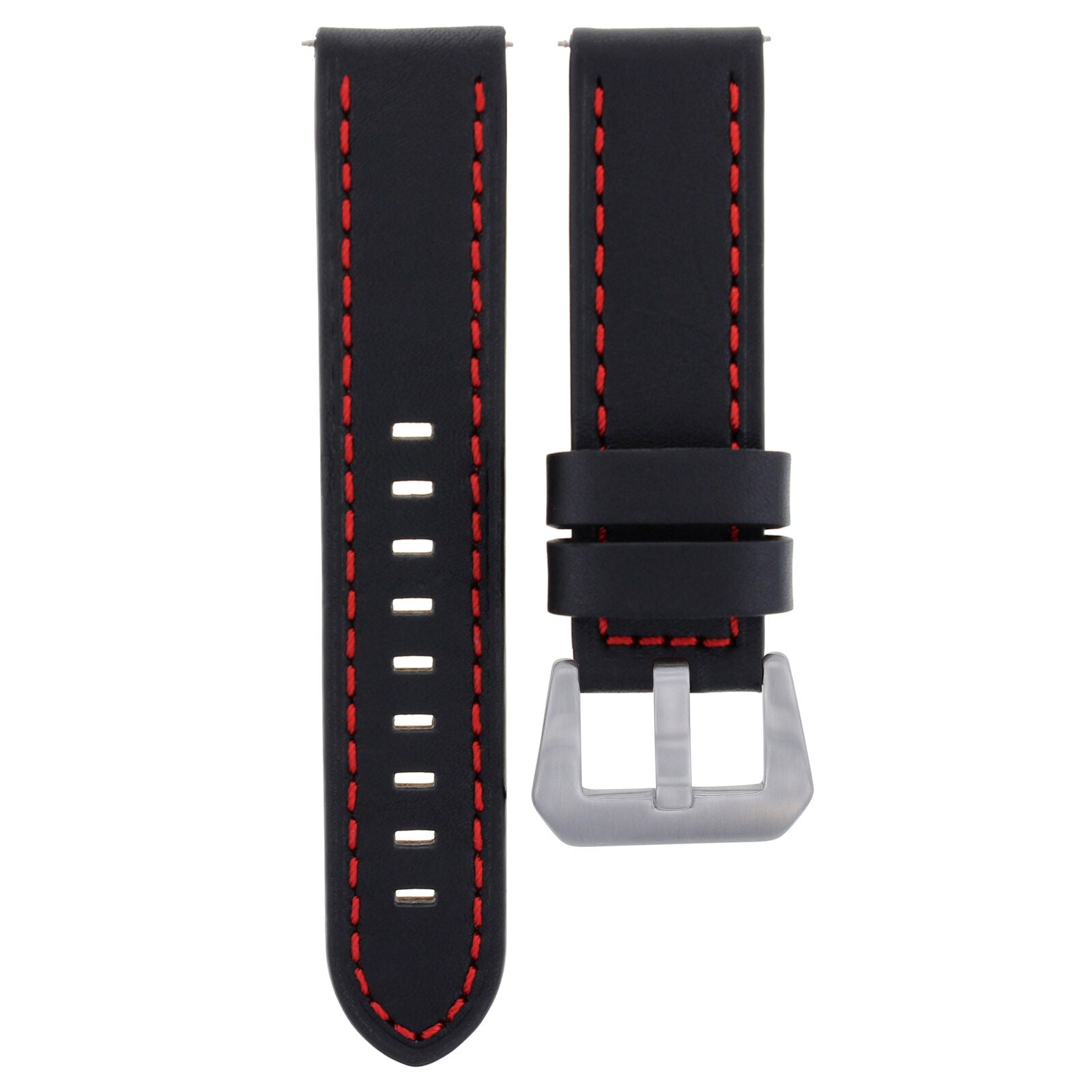 22MM LONG LEATHER WATCH BAND STRAP FOR BREITLING NAVITIMER AVENGER BLACK RED